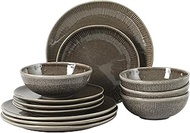 Gibson Elite Sandy Pines Stoneware Plates and Bowls Set - 12 Piece Reactive Glaze Dinnerware Set - S