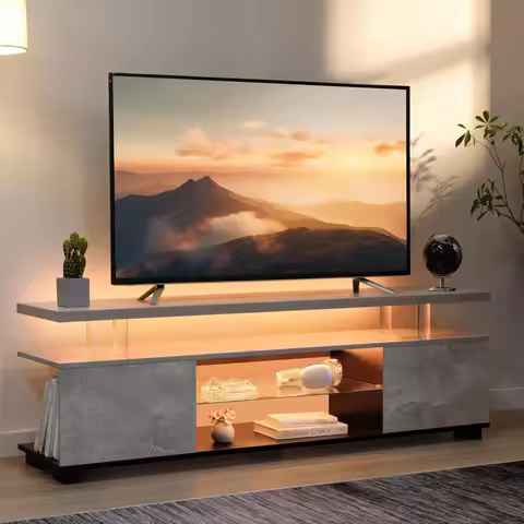 Grey TV Stand, LED TV Stand Modern Entertainment Center for Living Room LED Console Table for TV LED