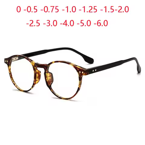 0 -0.5 -0.75 -1.0 To -6.0 Blue Light Blocking Rivets TR90 Short-sight Eyewear Women Men Round Prescr