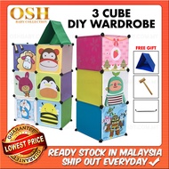 3 CUBE DIY WARDROBE Stackable Cube Storage Cabinet Organizer Rak Baju Almari Baju Mudah Pasang