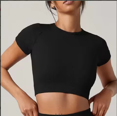 Women's Thickened High Waist Yoga Short Sleeve Workout Running Yoga Bottom Shirt Tight Stretch T-shi