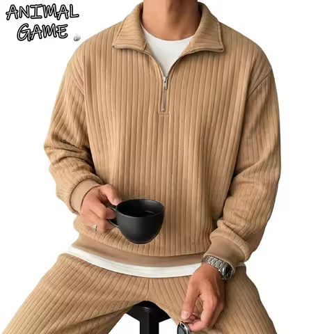 Quarter Zip Men's Sweatshirts Luxury Solid Stripes Pullover Zip Up Hoodies Gym Man V Neck Zip Up Shi