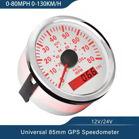 ELING Truck Universal 85mm GPS Speedometer 0-35MPH 0-80MPH 0-60km/h Waterproof with GPS Antenna Red 
