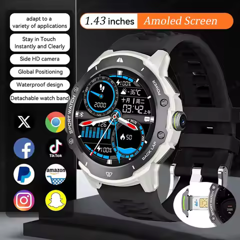 New 4G Smart Watch 1.43" Amoled Screen Camera insert Sim Card Google Play Store App Download NFC GPS