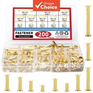 Brass Plated Chicago Screw Assortment M4 M5 Golden Binding Fasteners Repair Kit 200Pcs