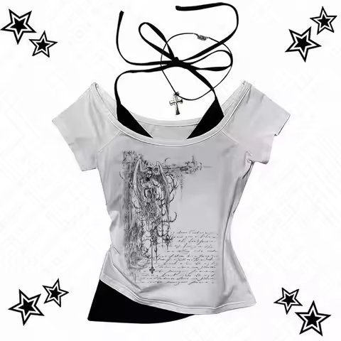 Y2K Harajuku emo Punk Woman's Slim Hip Hop Tube tops Metal Rock Sleeveless Grunge Hot Girl Camisole 