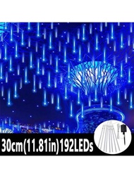 1入組太陽能流星雨led串燈,30cm / 192顆led,適用於聖誕節、婚禮、派對裝飾、房屋、樹木裝飾