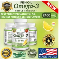 BEST TRIPLE STRENGTH OMEGA 3 FISH OIL PILLS 2400mg HIGH POTENCY | LEMON FLAVOR