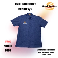 Baju Korporat Pemimpin Denim Lengan Pendek - Free Sulam Logo / Shipping Everyday