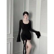 Long Sleeve Bodycon Party Dress with Cotton Tassel and Wrinkle Foam Fabric Bigsize 40-95Kg BB360