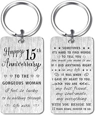 HYHYDHP 15th Anniversary Keychain Gifts for Women, Happy 15 Year Wedding Anniversary for Her Wife