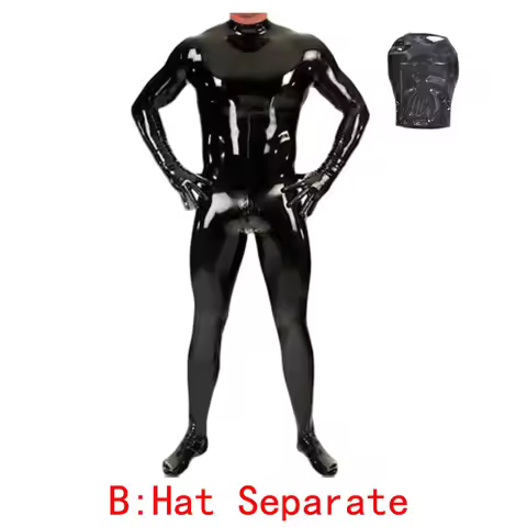 M-4XL Wet Look PVC Catsuit Shiny PU Leather Cosplay Zentai Bodysuit Fingers Bodystocking Tights Leot