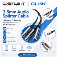 GLINK 3.5mm Audio Splitter 1 Male to 2 Female AUX Mic Earphone Adapter Flat Cable CB414BK
