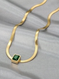 Collar de cadena de cuchilla con dije de circonita cúbica verde de lujo en acero inoxidable y bañado en oro de 18 quilates para mujer, regalo de cumpleaños