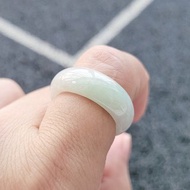 【親翠】天然翡翠 冰牛奶帶果綠清甜寬版手指鐲12號戒圈