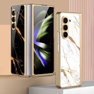 Fold 5 Fold5 Case For Samsung Galaxy Z Fold 5 5G Case Luxury Plating Frame Pattern Tempered Glass Ha