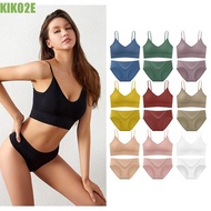 KIKO2E 2 Piece Women's Matching Lingerie Set, Seamless Wireless Ribbed Knit Bra and Panty Set, Bralette Push Up U-shaped Detachable Chest Pad Sport Underwear Athletic