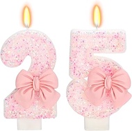 ElekFX 25th Birthday Candles for Cake, Pink Bow Number Cake Candles, 2.76 inch Number Happy Birthday