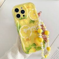 เคสโทรศัพท์ลายมะนาวขอบคลื่นถักแบบใสพร้อมสร้อยข้อมือพิมพ์ลายกันกระแทกแฟชั่นน่ารักสำหรับ iPhone 17/ 17