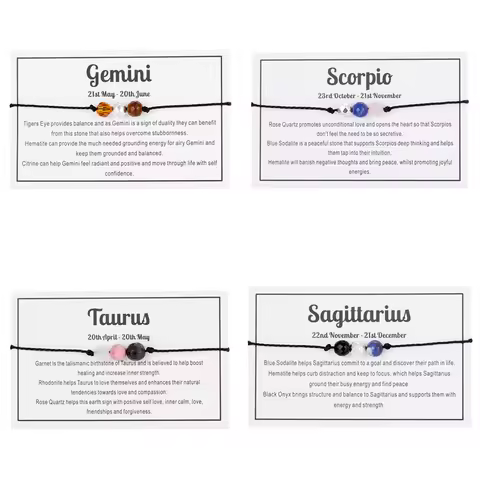 12 Constellation Bracelet Crystal Beads Rope Chain Bracelets for Women Zodiac Sign Libra Aries Wish
