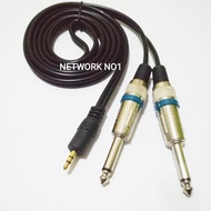 KABEL AUDIO STEREO JACK 3.5MM TO 2 AKAI 6.5MM MALE TO MALE 1.5 METER