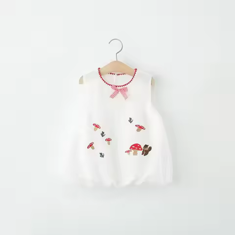 Baby Girl Dress Summer New Cute Mushroom Squirrel Embroidered Children'S Clothing (9 Months -4 Years