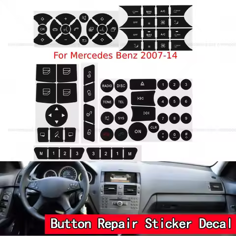Matte Car Button Repair Sticker for Mercedes-Benz W204 C250 C350 E-Class ML GL GLK 2008-2014 Set of 