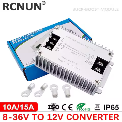 RCNUN 8-36V to 12V 10A 15A DC DC Boost Buck Converter Regulator 12 Volt Car Boat Voltage Stabilizer 
