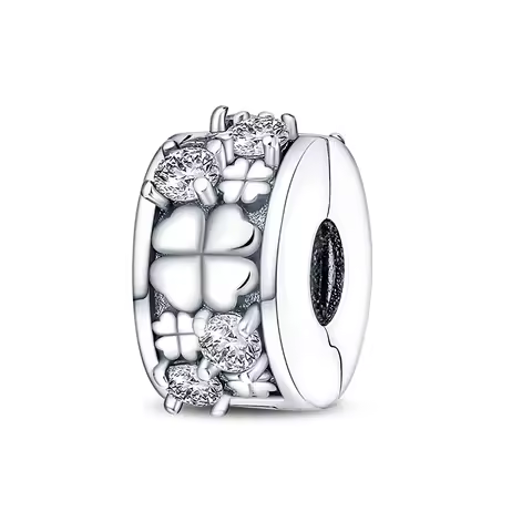 925 Sterling Silver Charms Bead CZ Zircon Four Leaf Clover Safety Buckle Fit Original Bracelet DIY W