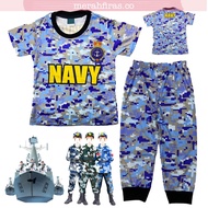 (1-7Y) Kids Full Print SEA NAVY UNIFORM Microfiber Pajamas Baju Tidur Sleepwear Budak Lelaki Kanak Kanak Pyjamas