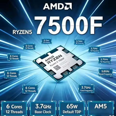 AMD R5 7500F Ryzen 5 7500F Zen4 Architecture 5nm PCIe 5.0 32MB L3 Cache 6 Core 12 Thread 65W AM5 Des