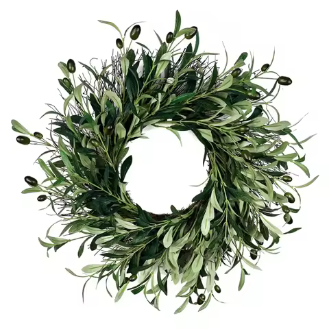 45cm Artificial Green Olive Wreath Greenery Wreath with Olive Leaves Olive Bean for Front Door Farmh