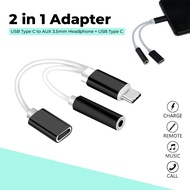 Robotsky Adapter 2 in 1 USB Type C to AUX 3.5mm Headphone+USB Type C - S-K06 - Black