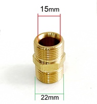 ข้อต่อทองเหลือง เกลียวสองข้าง M22 แกนใน & 15 มม
