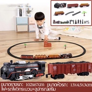 ของเล่นเด็ก รถไฟของเล่นเด็ก รถไฟฟ้าเด็ก รถเด็กเล่น รางรถไฟ ของขวัญเด็ก ของขวัญวันเกิด Electric Light Retro Train Toy Set Ornaments With Railway Electric Track Classical Set Toys Children New Year Christmas Gifts