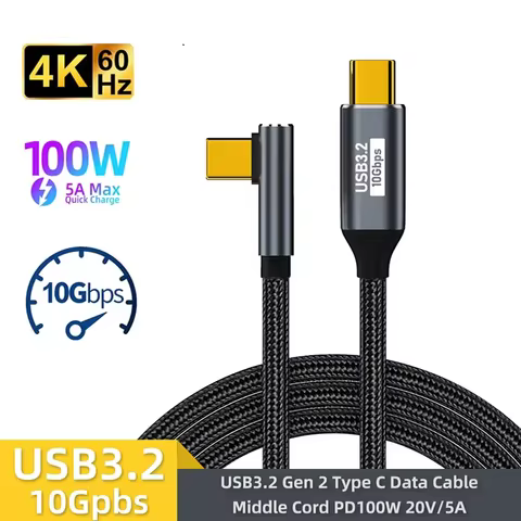 100W Cable 5A USB C 3 Gen2 10Gbps Cable Type-C To Type-C 4K 60Hz Video Cable QC4.0 3.0 Fast Charging