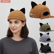 OKHALLO Brimless Hat, Adjustable Hip Hop Melon Docker Cap, Retro Style Solid Color Rolled Cuff Cute 