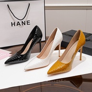 3 Colors Small Size 33-40 Crystal Checkered High Heels Pointed Toe Shallow Mouth Stiletto Solid Colo