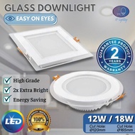 [2 Year Warranty] 6" 18W/4" 12W GLASS LED DOWNLIGHT PANEL LIGHT PLASTER CEILING LAMP LAMPU SILING