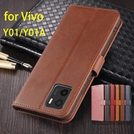 เคส Y01A Vivo เคสหนังแบบปิดกระเป๋าแบบพับได้สำหรับ Vivo Y01 Y01A V2166 Pu กระเป๋าโทรศัพท์หนังป้องกัน