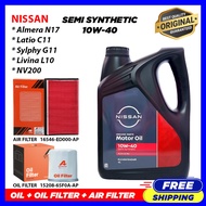 (ENGINE OIL + OIL FILTER + AIR FILTER) Nissan 10W40 Semi Synthetic Engine Oil (4L) - ALMERA / LIVINA / LATIO / SYLPHY G11 / NV200 10W-40