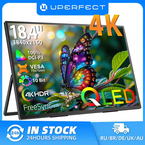 UPERFECT 18.4'' 4K Portable Monitor QLED 100% DCI-P3 UHD FreeSync HDR 2 Speakers Eye Care Travel Gam