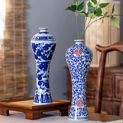 Chinese Blue And White Porcelain Beauty Vase Decoration Living Room Jingdezhen Ceramic Vase Decorati