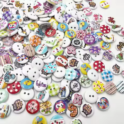 100pcs Mixed Wooden Buttons in Bulk Buttons for Crafts Button Round Colorful Painting Buttons WB525