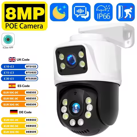 8MP 4K Dual Lens POE IP Camera PTZ Dual Screens Smart Home 360° Wired Video Surveillance IP Camera M