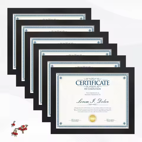 Set of Six 8.5x11 Black Frames for Certificates Diplomas Wall or Table Display