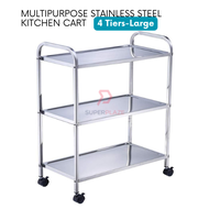 4 Tiers Large Multifunctional Stainless Steel Kitchen Cart Side Table Serving Trolley Food Serving Cart
