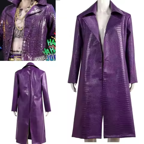 Film Joker Jared Cosplay Leto Coat Purple Leather Clothing Jacket Windbreaker Halloween Costume Cust