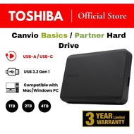 (Official Mall) Toshiba Canvio Basics/Partner Portable Hard Drive (1TB/2TB/4TB)