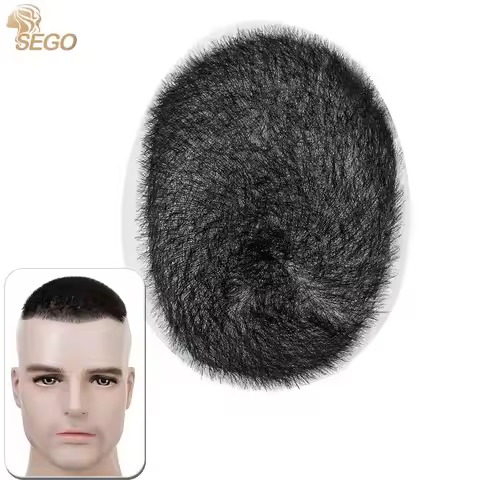 SEGO 100% Human Hair Men's Short Buzz Cut Hair 13x18cm Thin Skin PU Men Toupee Transparent Biologica